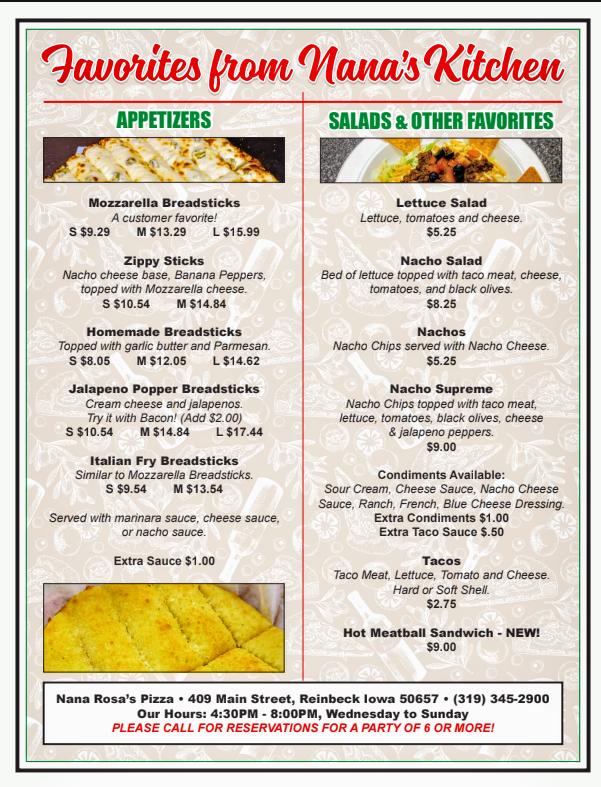 Nana Rosa's Pizza Menu image 1