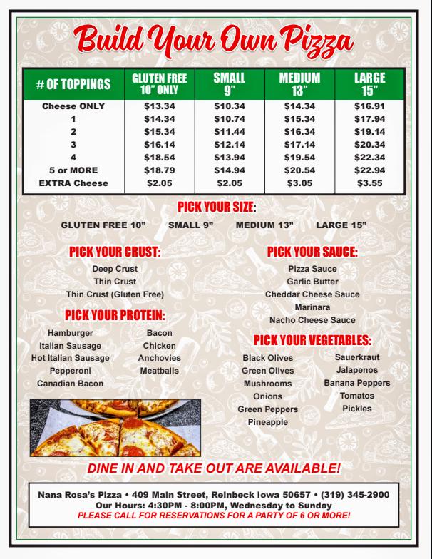 Nana Rosa's Pizza Menu image 2